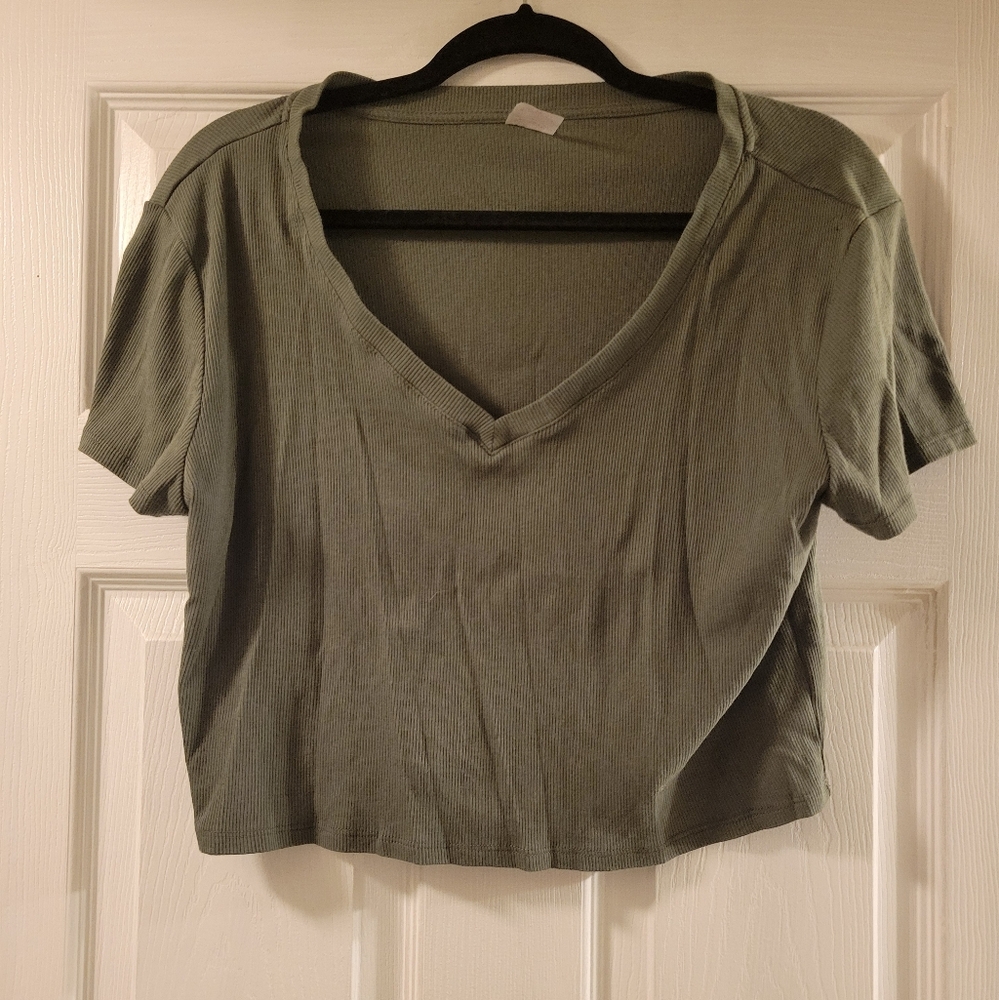 Olive Green V-Neck Women's Top